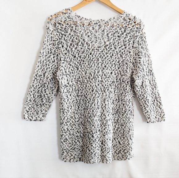 J. Jill Loose Knit Sweater Large White Gray 100% Cotton Beachy Neutral - Picture 2 of 15